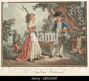 Cadre Ancien Du 19ème Siècle Avec Lithographie Couleur "Le Tambour National" Par JB Huet