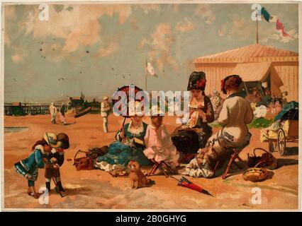 Luigi Loir, French, 1845–1916, Sur la plage, Chromolithograph on paper, image: 9 5/8 x 13 13/16 in. (24.4 x 35.1 cm Stock Photo