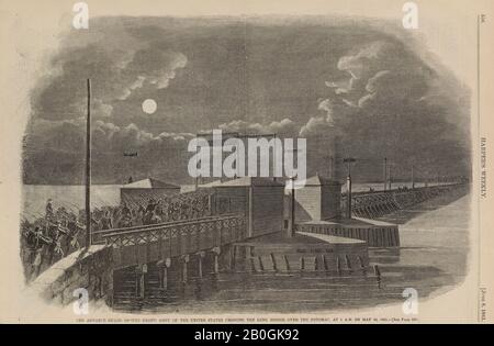 After Winslow Homer, American, 1836–1910, Advance Guard of the Grand Army of the United States Crossing the Long Bridge over the Potomac at 2 a.m. on May 24, 1863, From Harper's Weekly, 1861, Wood engraving on paper, image: 9 1/8 x 13 3/4 in. (23.2 x 35 cm Stock Photo