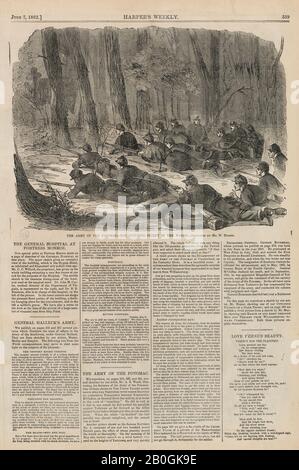 After Winslow Homer, American, 1836–1910, The Army of the Potomac—Our Outlying Picket in the Woods, From Harper's Weekly, vol. 6, 7 June 1862, Wood engraving on newsprint, Image: 6 7/8 x 9 1/16 in. (17.5 x 23 cm Stock Photo