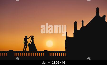 Bride and groom wedding dance at sunset Stock Photo
