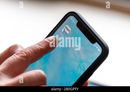 Paris, France - February, 20, 2020 : Amazon shopping application icon on Apple iPhone screen close-up. Amazon shopping app icon. Amazon mobile applica Stock Photo
