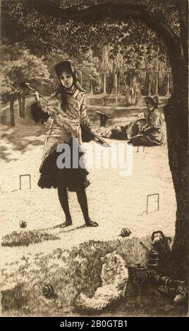 James Jacques Joseph Tissot, French, 1836–1902, Croquet, 1878, Etching on paper, image: 11 7/8 x 7 1/8 in. (30.2 x 18.1 cm Stock Photo