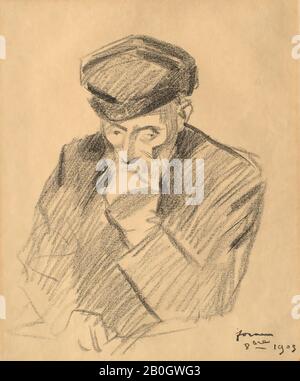 Jean Louis Forain, French, 1852–1931, Portrait of Pierre Auguste Renoir, Painter, 1905, Lithograph on paper, image: 13 3/4 x 10 13/16 in. (35 x 27.5 cm Stock Photo