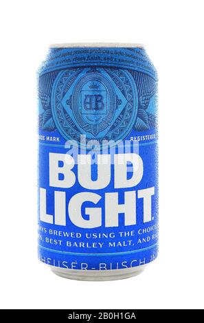 IRVINE, CALIFORNIA - AUGUST 25, 2016: Bud Light Can.  Bud Light is one of the top selling domestic beers in the United States. Stock Photo