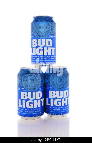 IRVINE, CALIFORNIA - AUGUST 25, 2016: Bud Light Cans. Bud Light is one of the top selling domestic beers in the United States. Stock Photo