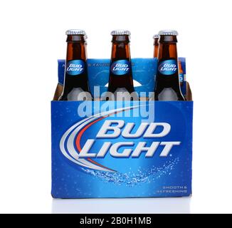 IRVINE, CA - MAY 25, 2014: A 6 pack of Bud Light beer. From Anheuser-Busch InBev, Bud Light is the number selling one domestic beer in the United Stat Stock Photo