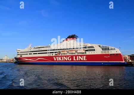 Viking Line Viking XPRS fast passenger-car ferry docked at South Harbour, Katajanokka. Helsinki, Finland. October 23, 2019. Stock Photo