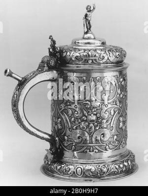 Peter Wiber, Tankard, German, Nuremberg, early 17th century, German, Nuremberg, Silver gilt, Height: 8 in. (20.3 cm), Metalwork-Silver Stock Photo