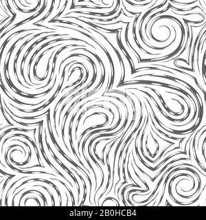 Abstract vector seamless pattern in black color from smooth lines with holes in the form of spirals of loops and curls. Texture for the design of Stock Vector