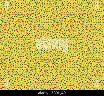 orange fruit and leaves seamless vector pattern on bright yellow background Stock Vector