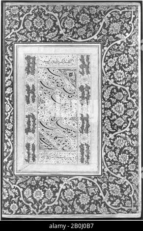 Attributed to Manohar, 'Jahangir and His Vizier, I'timad al-Daula', Folio from the Shah Jahan Album, Attributed to Manohar (active ca. 1582–1624), Album leaf, recto: ca. 1615; verso: ca. 1530–45, Attributed to India, Ink, opaque watercolor, and gold on paper, H. 15 3/8 in. (39 cm), W. 10 3/16 in. (25.9 cm), Codices Stock Photo