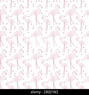 Flamingo seamless pattern vector illustration. Cute Flamingo with pink hearts on white background Stock Vector
