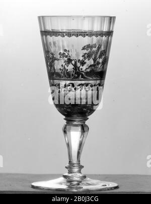 Standing cup, Bohemian, ca. 1730, Bohemian, Zwischengold glass, Overall: 7 × 3 1/8 in. (17.8 × 7.9 cm), Glass Stock Photo