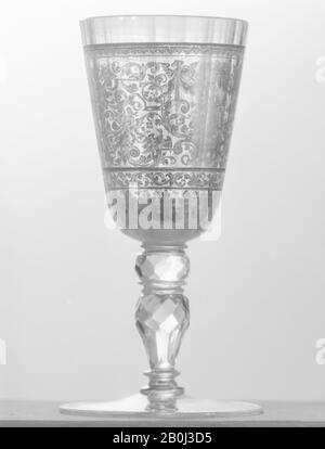 Standing cup, Bohemian, ca. 1730, Bohemian, Zwischengold glass, Overall: 7 5/8 × 3 1/4 in. (19.4 × 8.3 cm), Glass Stock Photo