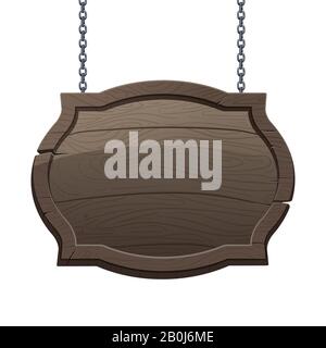 old wooden signboard on the metal chains. Stock Vector
