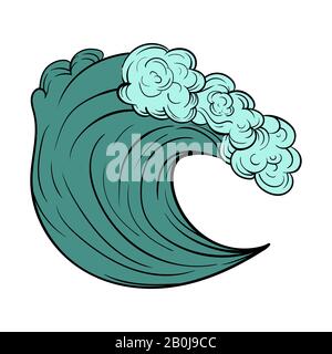 Sea wave sketch. Vector illustration blue on vhite. Surfing Wave Stock Vector