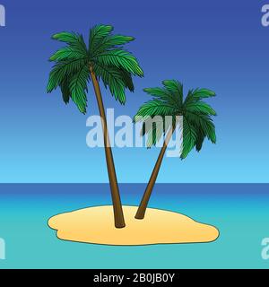 Beach chaise longue under palm tree. Summer vacation in tropics. Cartoon vector illustration Stock Vector