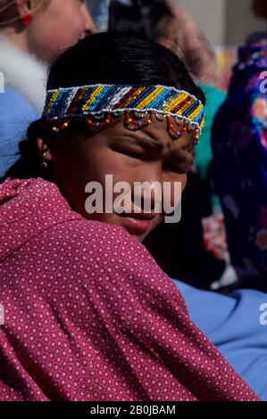 RUSSIA, MAGADAN REGION, CHUKOTSKIY, CHAPLINO, HUNTER'S FESTIVAL, PORTRAIT OF INUIT GIRL Stock Photo