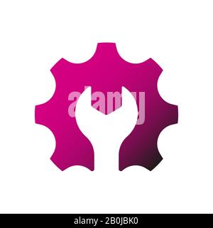 Gear and Wrench icon, tools design elements. Vector illustration in flat style. Symbol on white background. EPS 10 Stock Vector