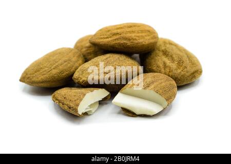 Almond kernels isolated on white background Stock Photo