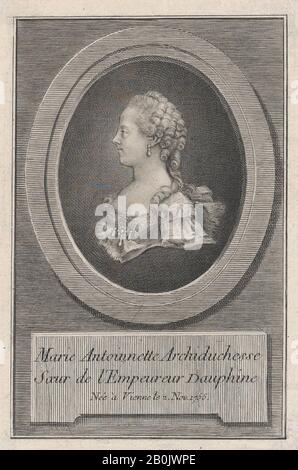 Guillaume Phillipe Benoist, Marie Antoinette, Princess, Guillaume Phillipe Benoist (French, Coutances 1725–1800 Paris), 1770, Engraving; only state, Sheet: 9 1/8 × 6 1/4 in. (23.1 × 15.9 cm), Plate: 5 1/2 × 3 11/16 in. (14 × 9.3 cm), Prints Stock Photo