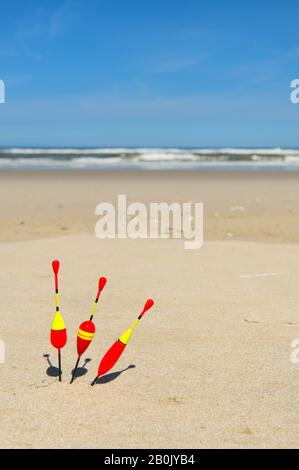 Corks for fishing fish at the beach Stock Photo