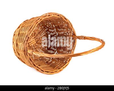Empty wicker basket for fruits and vegetables, isolated on white Stock Photo