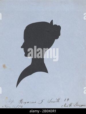 Galen Jerome Brewer, Silhouette of Miss Roxanna G. Smith, 19, North Bangor, Maine, Galen Jerome Brewer (American, Brewer, Maine 1819–1894), 1850, Hollow cut paper, Sheet: 5 3/16 × 4 1/8 in. (13.1 × 10.4 cm Stock Photo