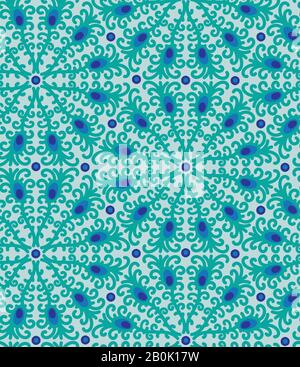 peacock feathers ornamental seamless vector pattern in green and blue Stock Vector