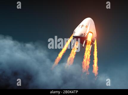 Commercial Spacecraft Module Launch From Blue Planet Stock Photo