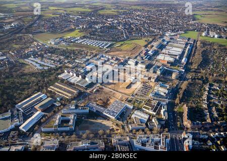 Aerial photograph, new development area residential area VIERZIG549, commercial area, Hansaallee, Düsseldorf, Rhineland, North Rhine-Westphalia, Germa Stock Photo