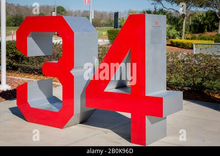 Number  34 - retired number of past player David Ortiz of the Boston Red Sox at JetBlue Park, Ft Myers, Florida, USA Stock Photo