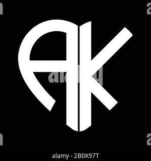 Two letters A and K forming heart shape monogram logo Stock Vector