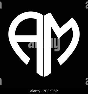 Two letters A and M forming heart shape monogram logo Stock Vector