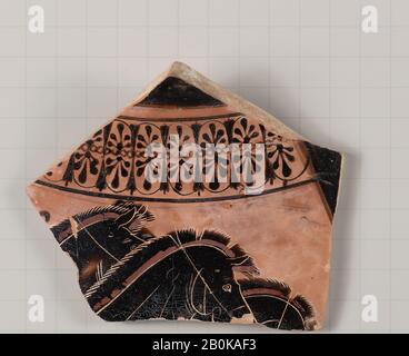 Terracotta fragment of an amphora (jar), Greek, Attic, Archaic, Date 510 B.C., Greek, Attic, Terracotta; black-figure, Vases Stock Photo