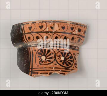 Terracotta fragment of an olpe (jug), Greek, Attic, Archaic, Date 530-500 B.C., Greek, Attic, Terracotta; black-figure, Vases Stock Photo