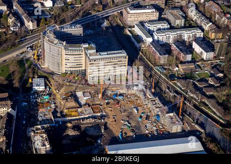 Aerial photo, construction site new building Renesas Electronics Europe GmbH, Düsseldorf, Rhineland, North Rhine-Westphalia, Germany, Arcadia road, ex Stock Photo