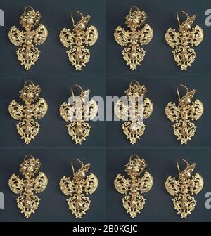 Pair of earrings, Portuguese, 18th century, Portuguese, Gold, diamonds, Length (each): 1 11/16 in. (4.3 cm), Jewelry Stock Photo