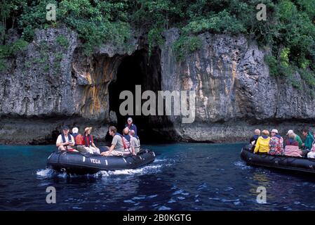 TONGA, NUKU ISLAND, ZODIAC EXCURSION, EXPLORING CAVE Stock Photo