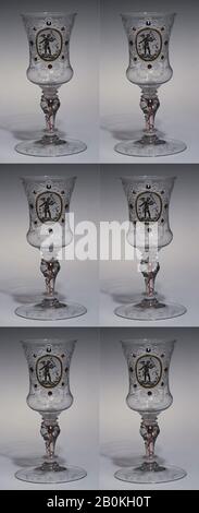 Standing cup, Bohemian, ca. 1730–50, Bohemian, Zwischengold glass, Overall: 7 × 2 7/8 in. (17.8 × 7.3 cm), Glass Stock Photo