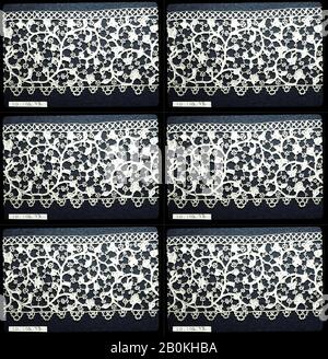 Fragment, Italian, 17th century, Italian, Needle lace, punto in aria, L. 5  x W. 2 1/2 inches, 12.7 x 6.4 cm, Textiles-Laces Stock Photo - Alamy