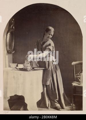 Oscar Gustav Rejlander, English Fashion at Breakfast, Oscar Gustav Rejlander (British, born Sweden, 1813–1875), ca. 1860, Albumen silver print, Image: 8 1/8 in. × 6 in. (20.6 × 15.2 cm), rounded top, Mount: 14 3/16 in. × 10 1/4 in. (36.1 × 26.1 cm), Photographs Stock Photo