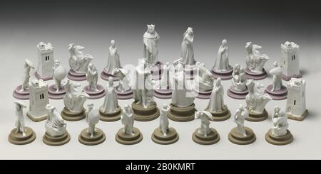 John Flaxman, Chessmen (32), British, Staffordshire, early 19th century, British, Staffordshire, Jasperware, Height (king): 4 in. (10.2 cm), Height (pawn): 2 in. (5.1 cm), Chess Sets Stock Photo