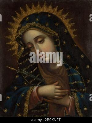 The Virgin of Sorrows, Spanish Colonial, 18th century, Possibly made in Mexico, Spanish Colonial, Oil on canvas, Overall: 10 3/4 x 8 1/2 in. (27.3 x 21.6 cm), Paintings Stock Photo