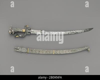 Sword and scabbard (Sinhalese: kasthane), Sri Lanka, Kandyian period, Date 18th century, Sri Lanka, Silver, gold, iron, wood, and gemstones, a) Sword (handle and blade): 3 3/4 × 24 in. (9.5 × 61 cm); Blade: 1 × 15 in. (2.5 × 38.1 cm), b) Scabbard: 1 1/2 × 17 1/2 in. (3.8 × 44.5 cm), c) Chape: H. 4 in. (10.2 cm); W. 1 7/8 in. (4.8 cm); D. 1/2 in. (1.3 cm), Metalwork Stock Photo