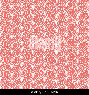 Vector red wireframe overlapping hearts repeat pattern. Suitable for valentines, wedding, engagement cards. Stock Vector