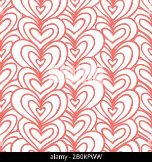 Vector white wireframe overlapping hearts repeat pattern. Suitable for valentines, wedding, engagement cards. Stock Vector