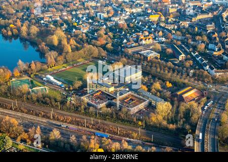 Aerial photo, Heisenberg High School, construction area new school building, Gladbeck, Ruhr area, North Rhine-Westphalia, Germany, building, construct Stock Photo