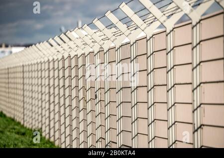 Fence, security fence, with barbed wire Y-crown, DŸsseldorf airport, Stock Photo